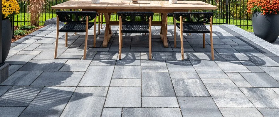 Dining table on a paver patio in Huron, OH.