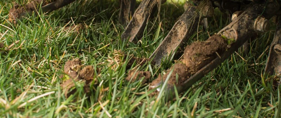Lawn in Huron, OH, with an aerator machine.