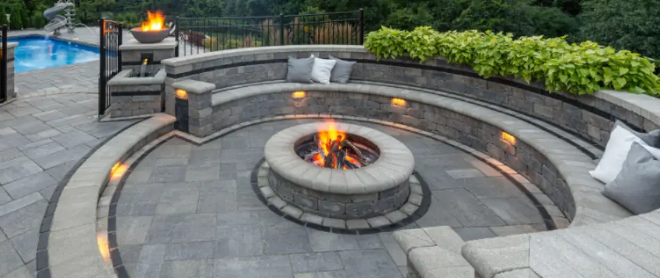Seating wall around a fire pit in Huron, OH.