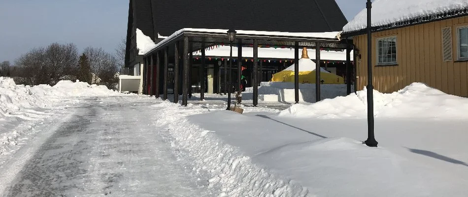 Snow around a commercial building in Huron, OH.