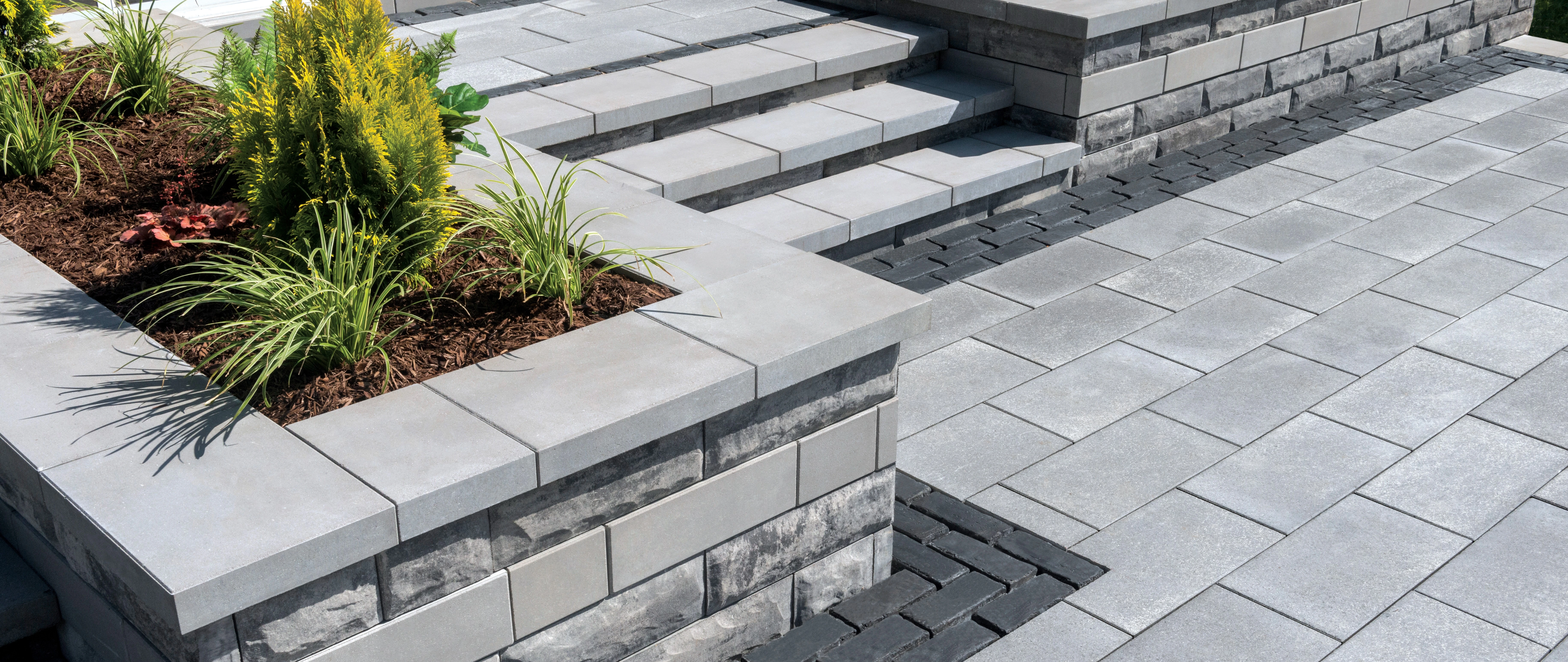 Seating wall around a fire pit in Huron, OH.