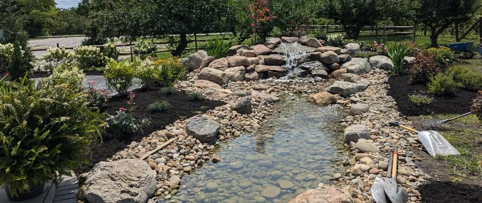 Landscape around a water feature in Danbury Township, OH.