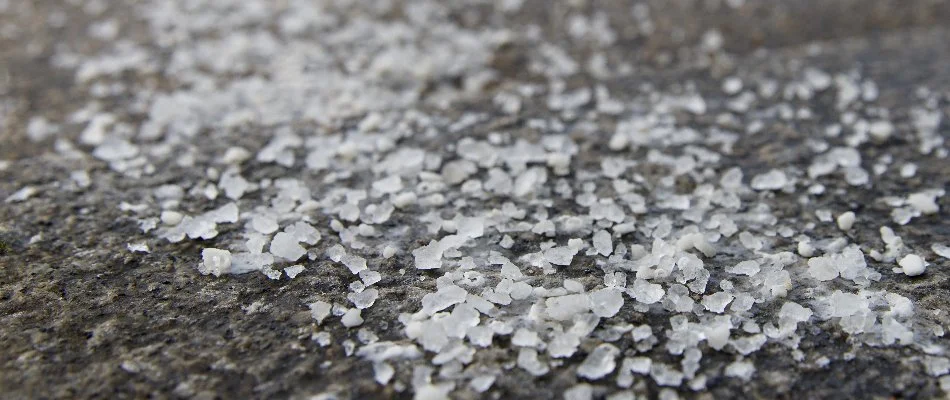 Salt on pavement for deicing in Huron, OH.