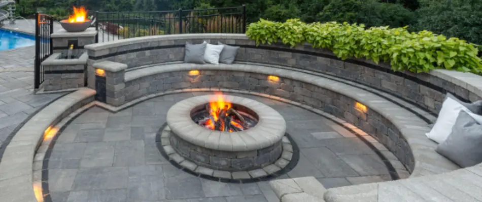 Seating wall around a fire pit in Sandusky South, OH.