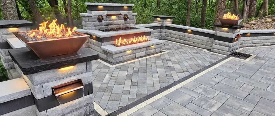 Paver patio in Huron, OH, at the back of a house.
